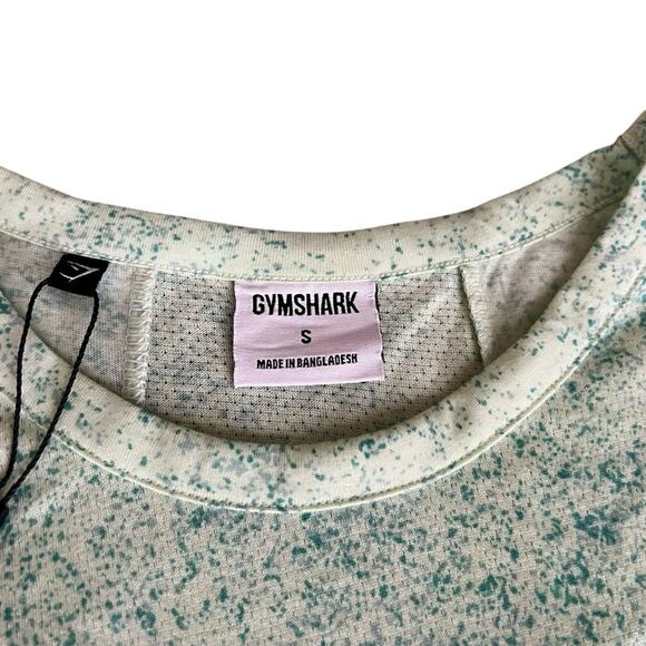 Gymshark Women’s Chalk Light Sage Green Paint Spatter Boxy Cropped Top Sz Small - Picture 3 of 8